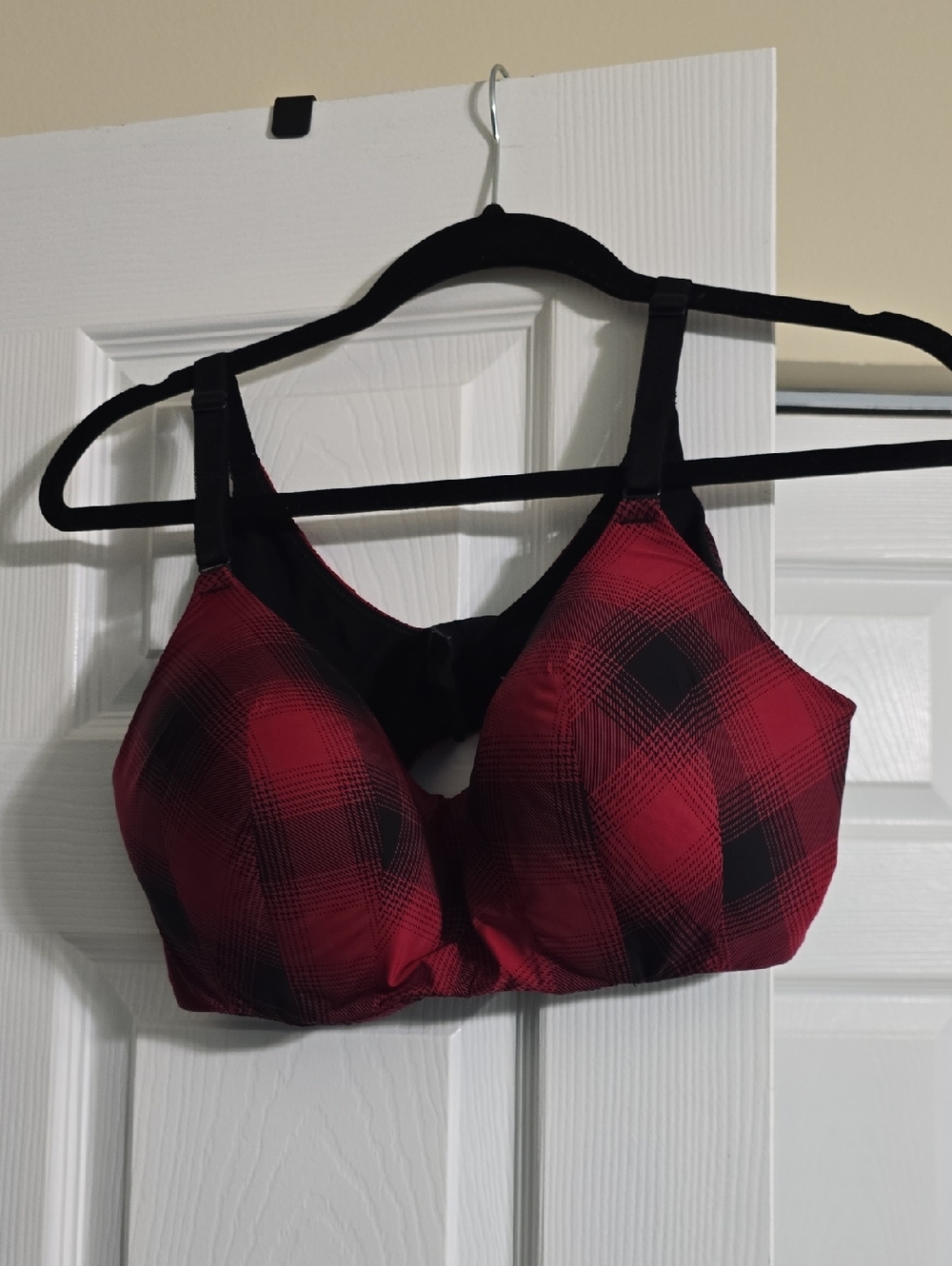 Red Plaid Full-Coverage Wireless Sports Bra